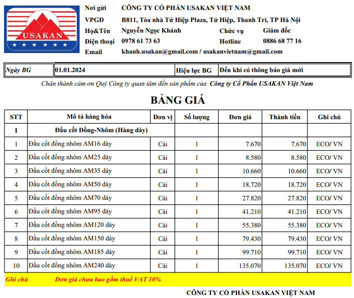 ECO - Đầu cốt đồng nhôm - Hàng dày