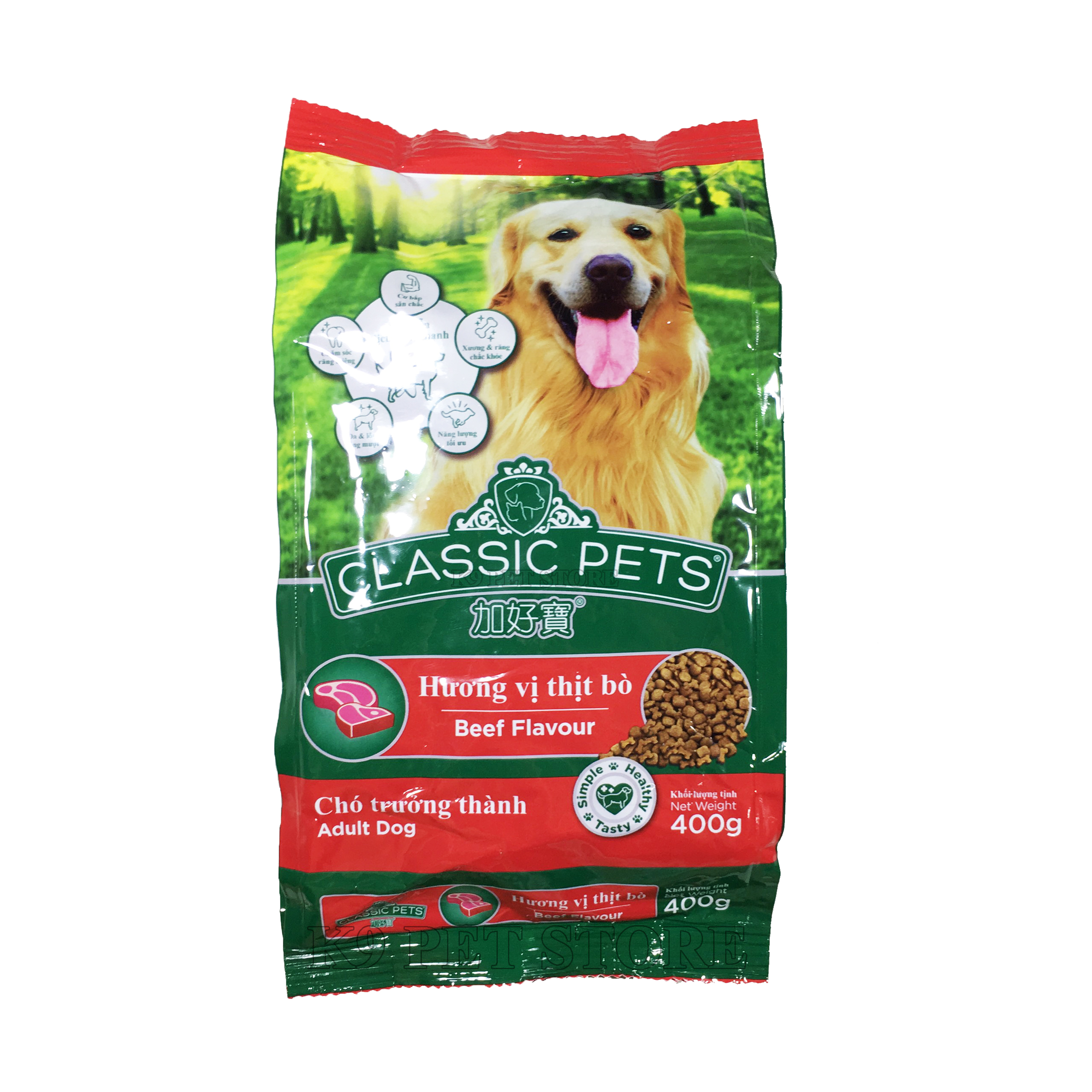 Thức ăn cho chó lớn hương vị thịt bò Classic Pets 400gr