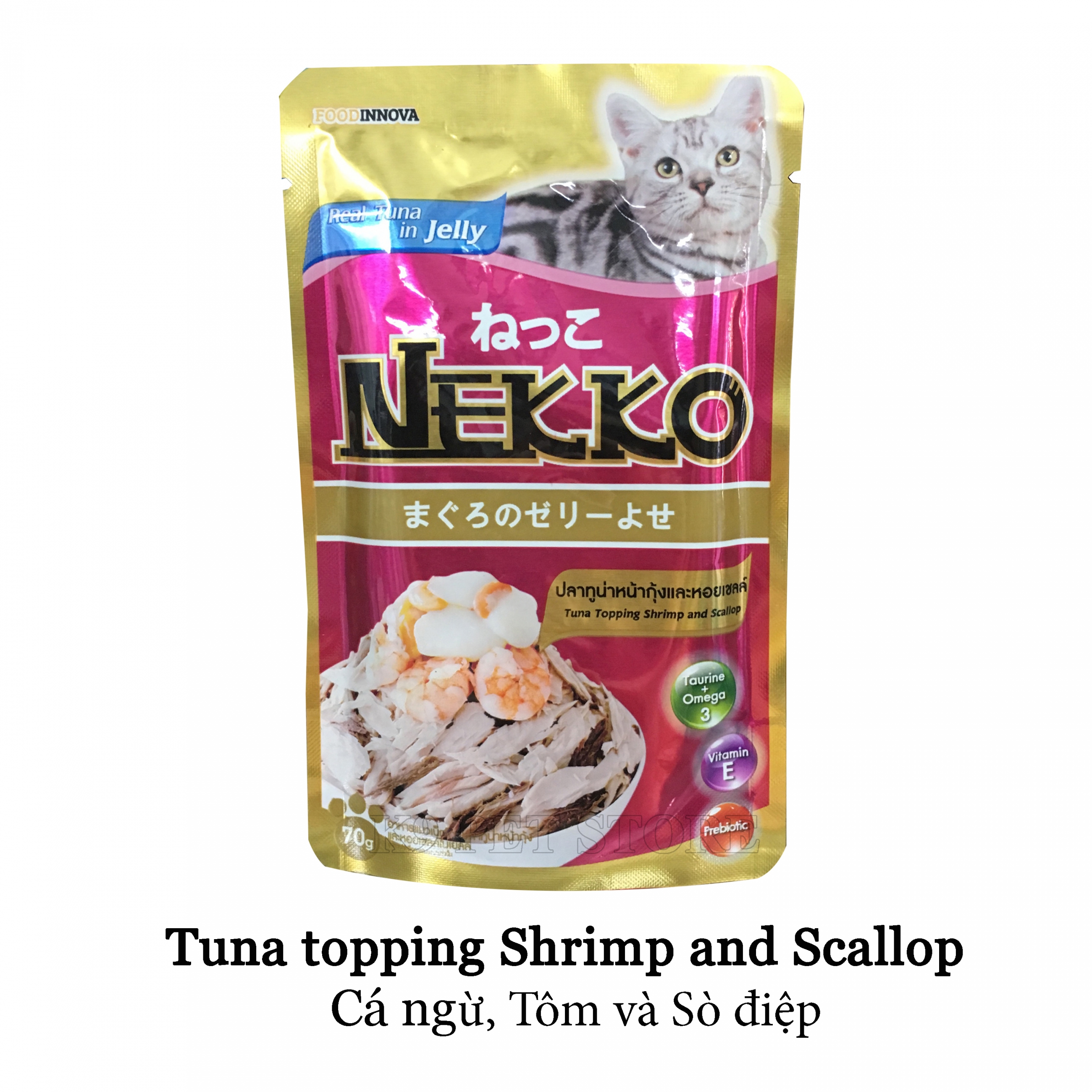 Pate Nekko cho mèo lớn vị Cá ngừ, Tôm và Sò điệp 70gr