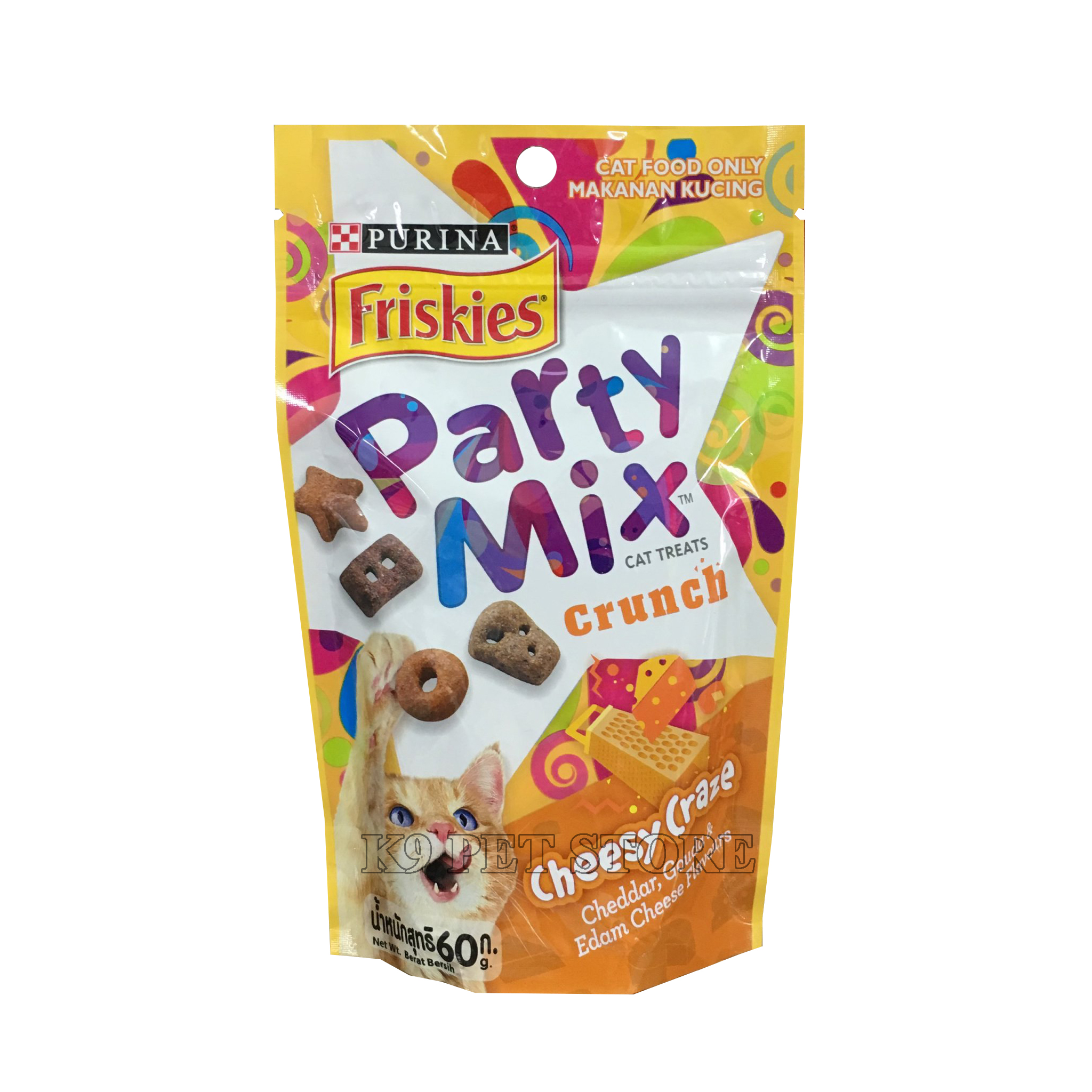 Snack, bánh thưởng, đồ ăn vặt cho mèo Party Mix 60g vị Cheesy Craze