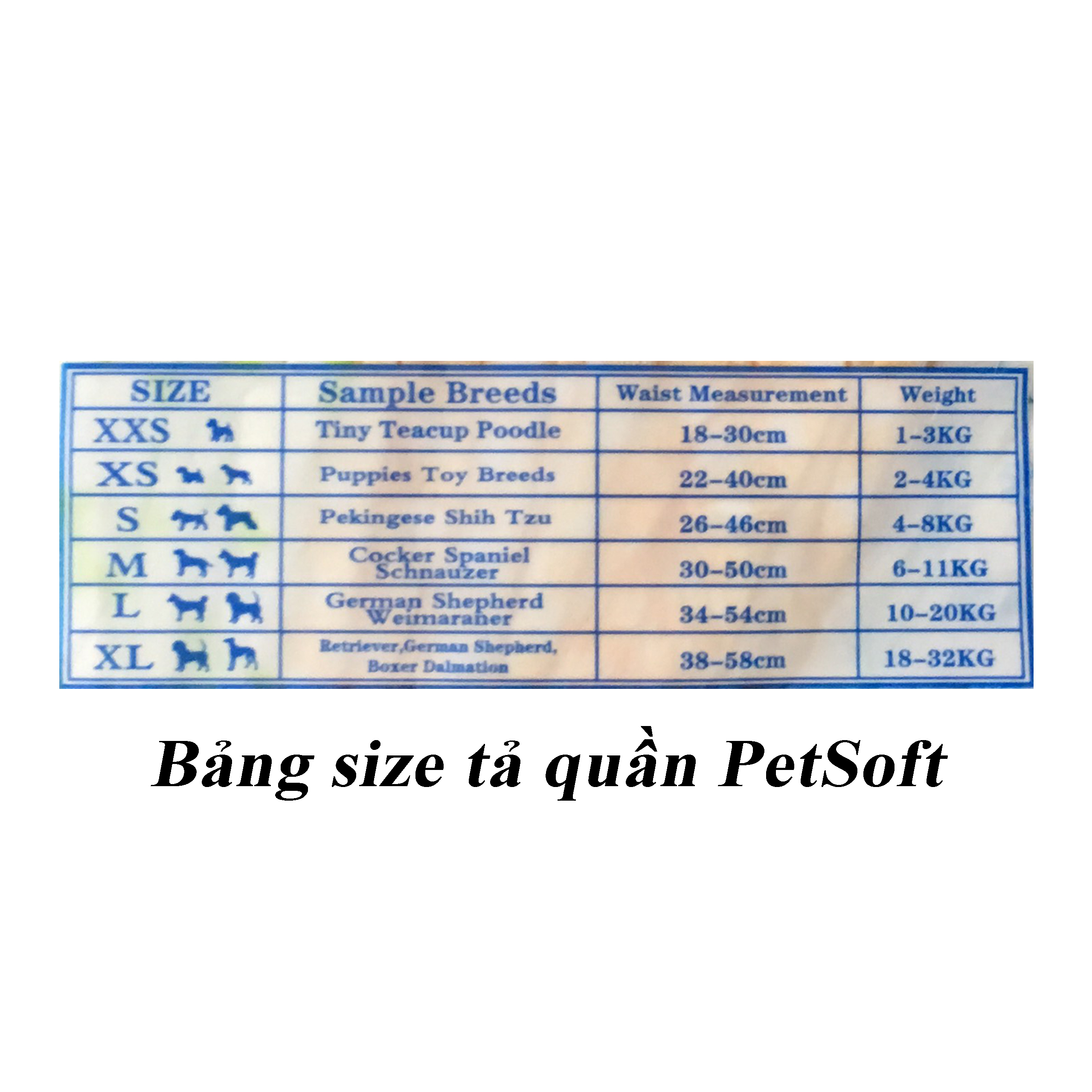 Bảng size Petsoft