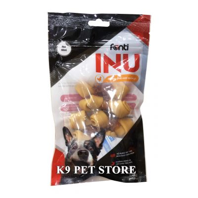 Xương gặm hình nơ Fonti Inu cho chó vị phô mai quấn gà gói 100g (6 miếng)