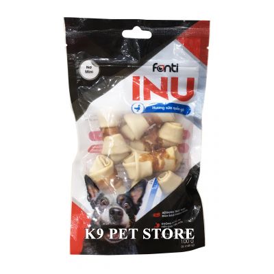 Xương gặm hình nơ Fonti Inu cho chó vị sữa quấn gà gói 100g (6 miếng)
