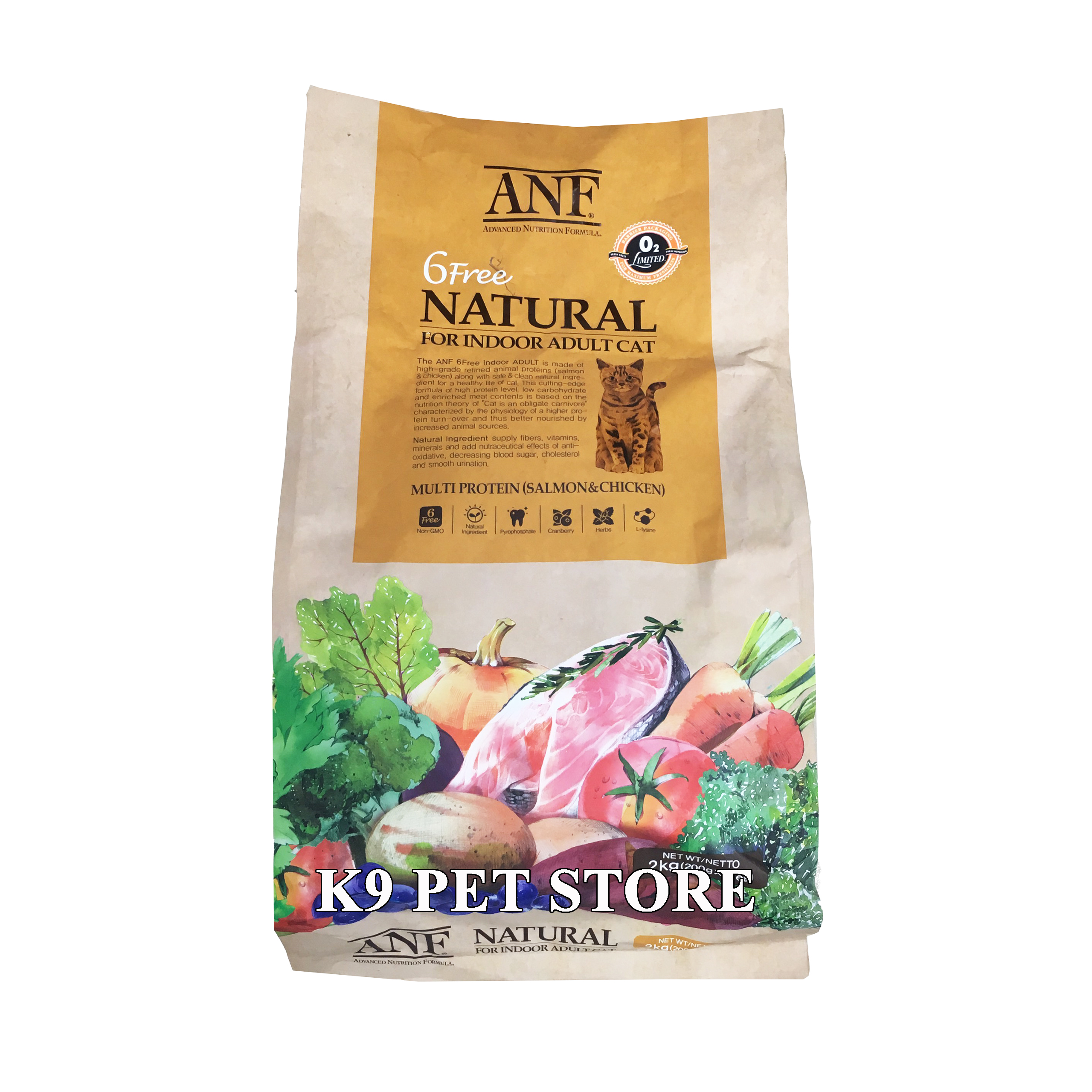 Thức ăn organic cho mèo trưởng thành trong nhà ANF 2kg vị cá hồi và gà