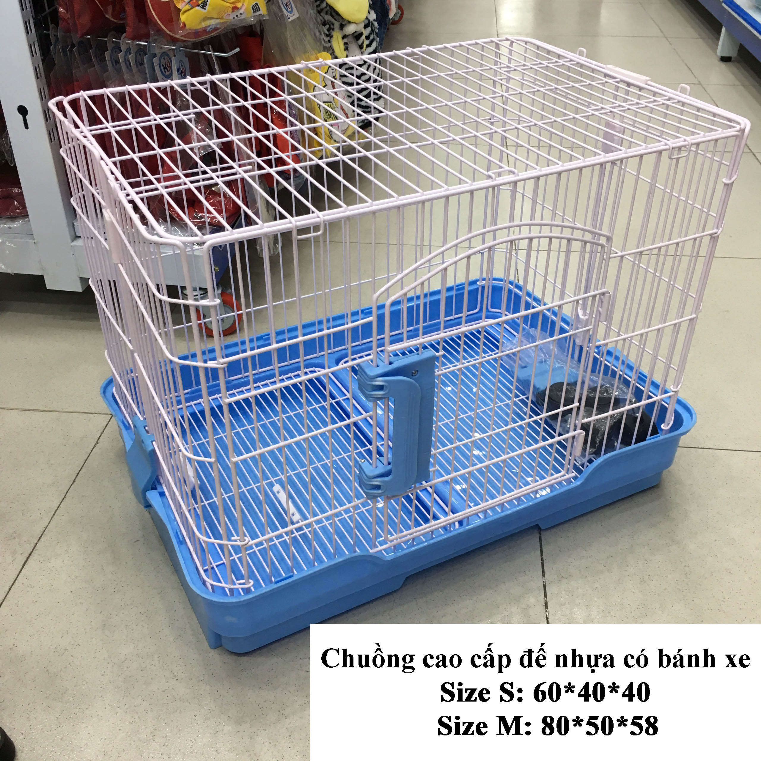 Chuồng cao cấp đế nhựa có bánh xe cho chó size S 61*44*62 (nhiều màu)