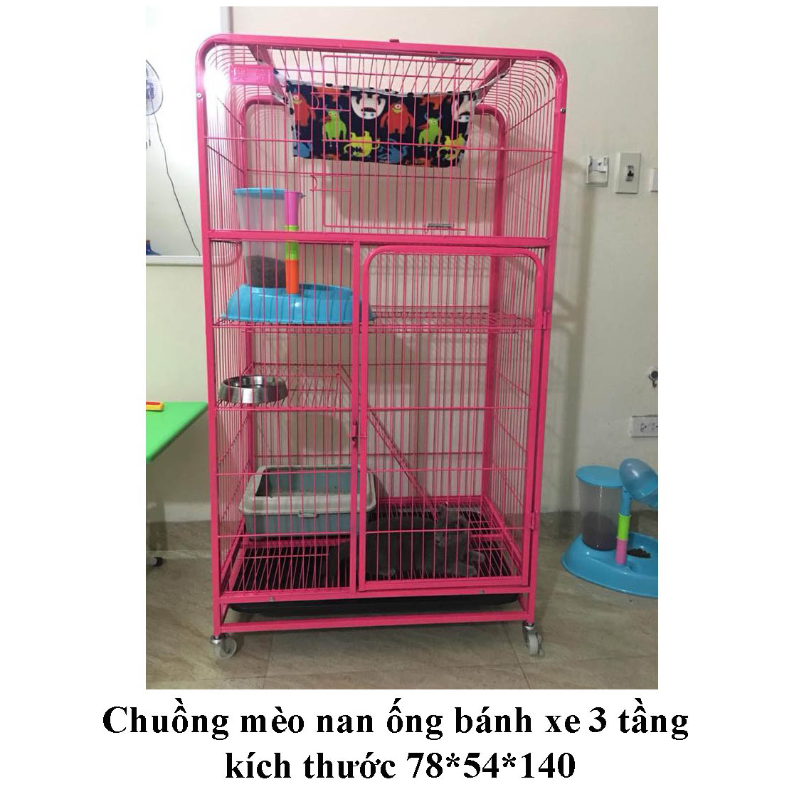 Chuồng mèo nan ống bánh xe 3 tầng 78*54*140 (nhiều màu)