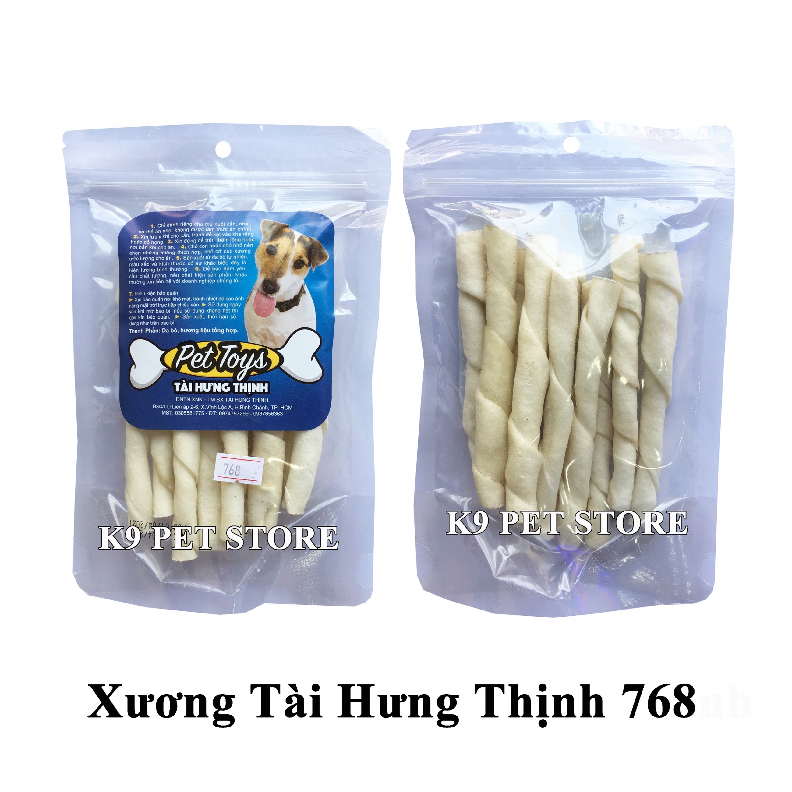 Xương gặm da bò cho chó hiệu Tài Hưng Thịnh 768 (VNXK)