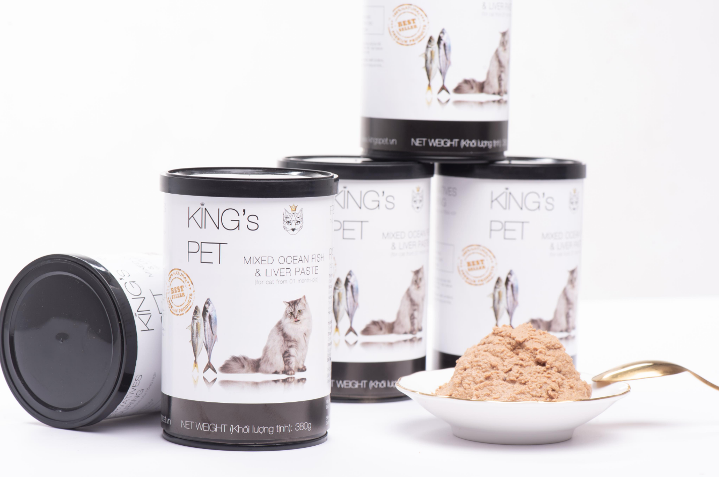 Pate hỗn hợp Cá biển và Gan Kings Pet lon 380g – thức ăn cho mèo từ 01 tháng tuổi