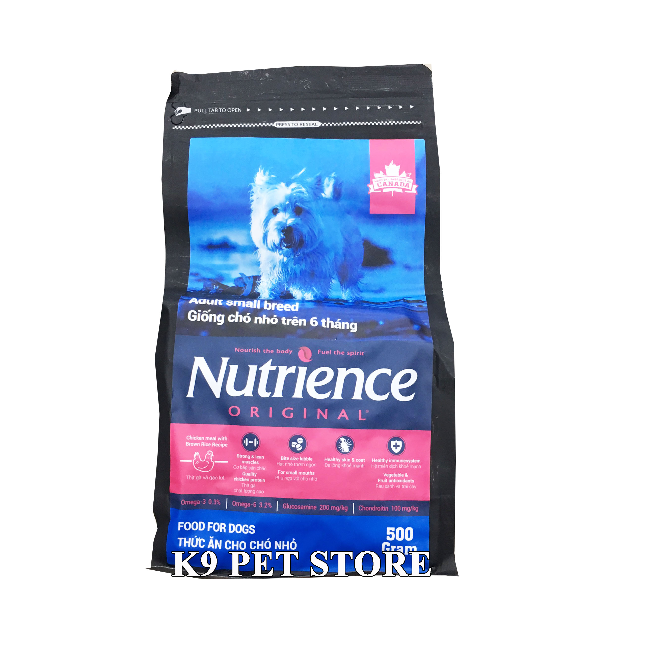 Thức ăn trưởng thành cho chó size nhỏ Nutrience Original - Thịt gà, rau củ và trái cây tự nhiên 500g