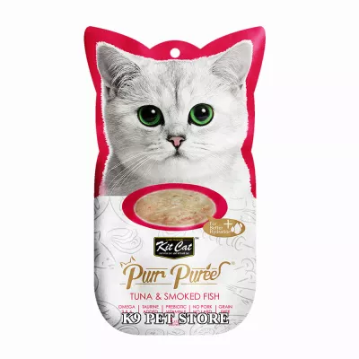Snack thưởng dạng súp cho mèo Kit Cat Purr Puree Tuna & Smoked Fish 4 tuýp/gói