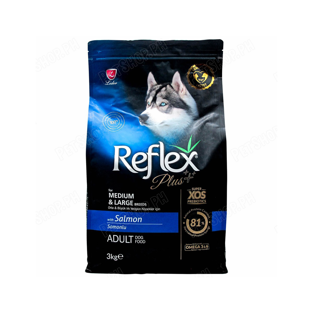 Thức ăn chó Reflex Plus Medium & Large Breed Adult Salmon 3kg (dành cho chó trưởng thành giống trung, lớn vị cá hồi)
