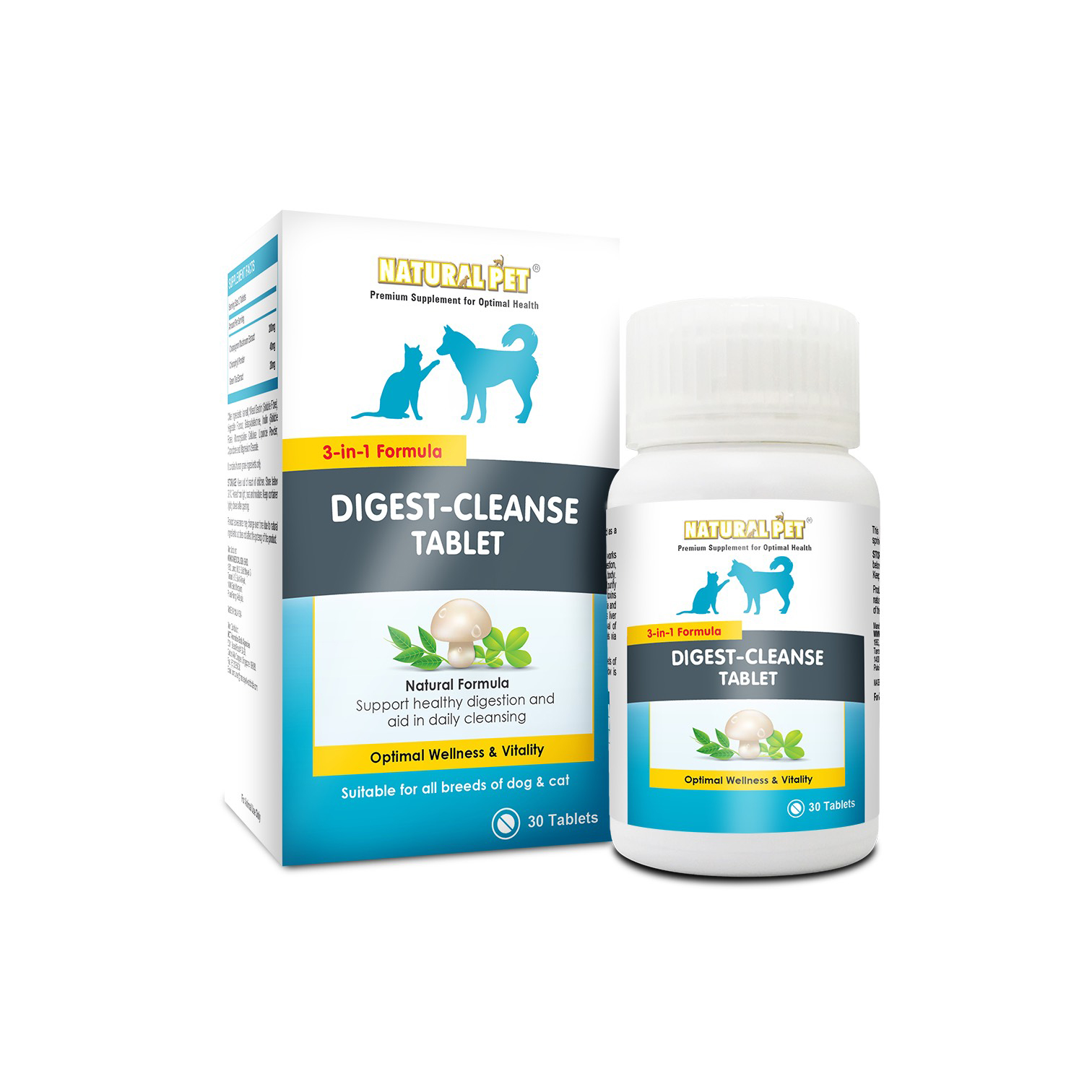Viên hỗ trợ tiêu hóa, thải độc ruột, khử mùi hôi cơ thể, nước, tiểu cho chó mèo Natural Pet Digest Clease (hộp 30 viên)