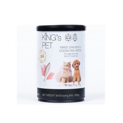 Pate hỗn hợp Gà và Cá Kings Pet lon 380g – thức ăn cho chó mèo từ 01 tháng tuổi
