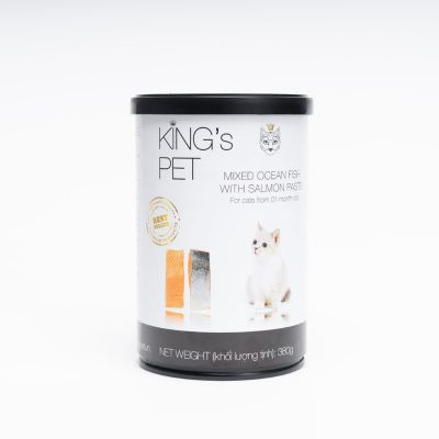 Pate hỗn hợp Cá hồi Kings Pet lon 380g – thức ăn cho chó mèo từ 01 tháng tuổi