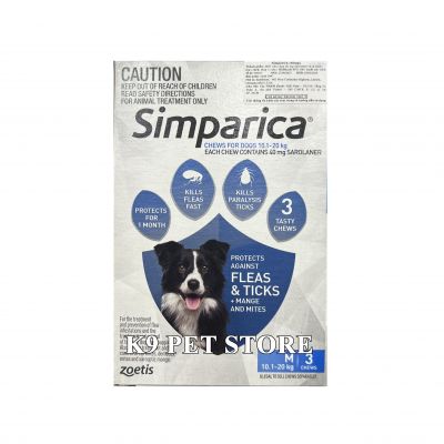 [1 viên] Simparica trị ve, rận, bọ chét, ghẻ, xà mâu, rận tai ở chó Zoetis size M 10.1-20