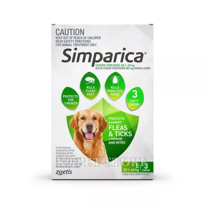 [1 viên] Simparica trị ve, rận, bọ chét, ghẻ, xà mâu, rận tai ở chó Zoetis size L 20.1 - 40kg