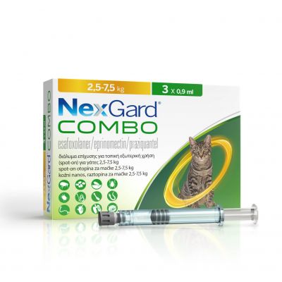 [1 tuyp] Nhỏ gáy Nexgard Combo trị nội ngoại ký sinh cho mèo từ 2,5kg - 7,5kg