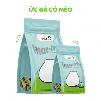 Thức ăn đông khô cho thú cưng PetQ - Ức gà cỏ mèo 200g