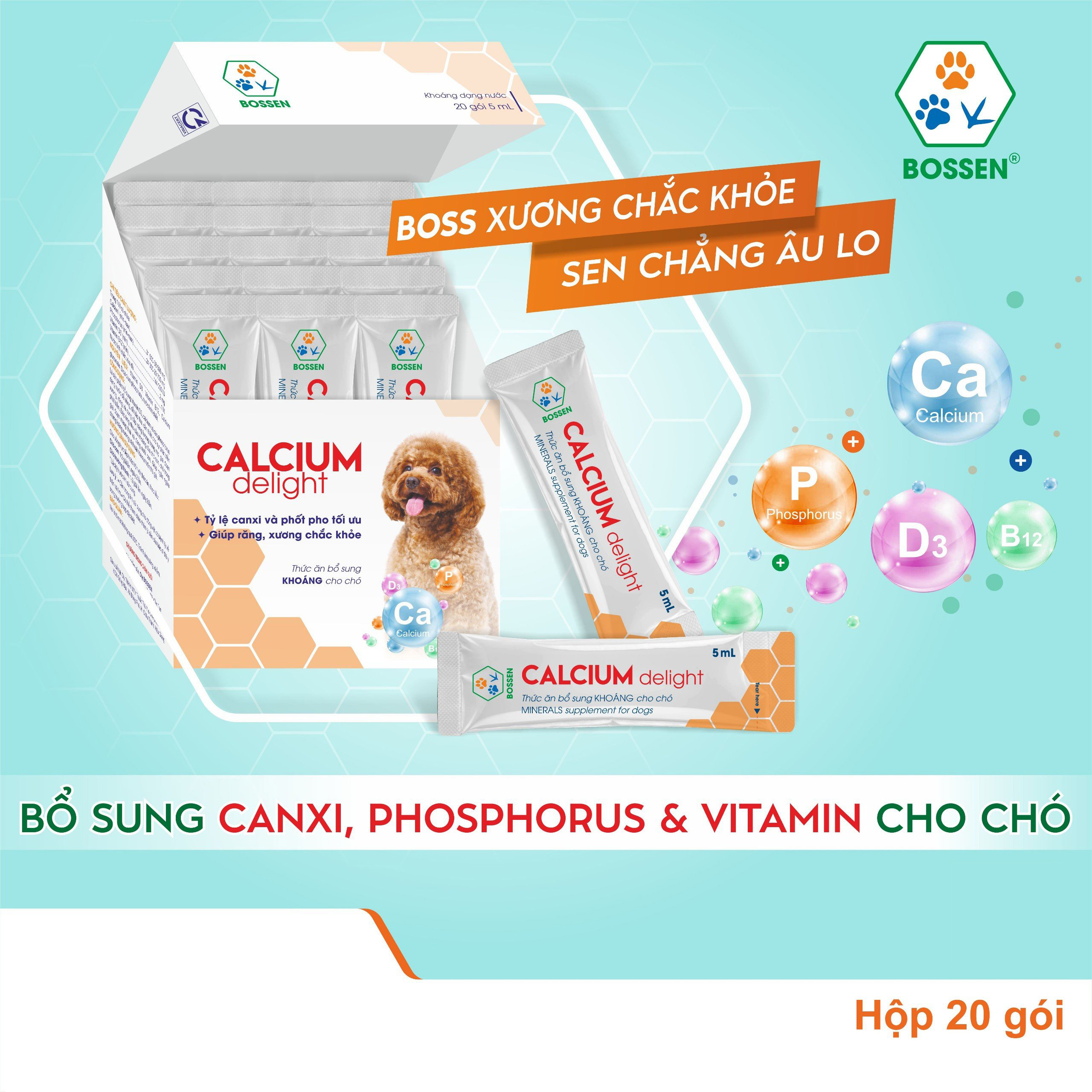 Canxi cho chó dạng nước - Calcium Delight for Dogs bổ sung canxi và khoáng hộp 20 tuýp