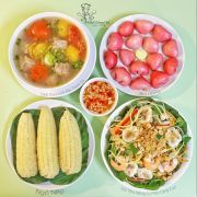 MÂM CƠM NHÀ VỚI GỎI TÔM MĂNG CỤT RAU CÀNG CUA