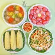MÂM CƠM NHÀ VỚI GỎI TÔM MĂNG CỤT RAU CÀNG CUA