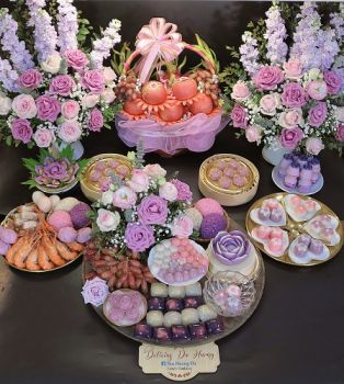 MÂM LỄ CÚNG RẰM SẮC TÍM VỚI BÁNH TRÔI BÁNH CHAY