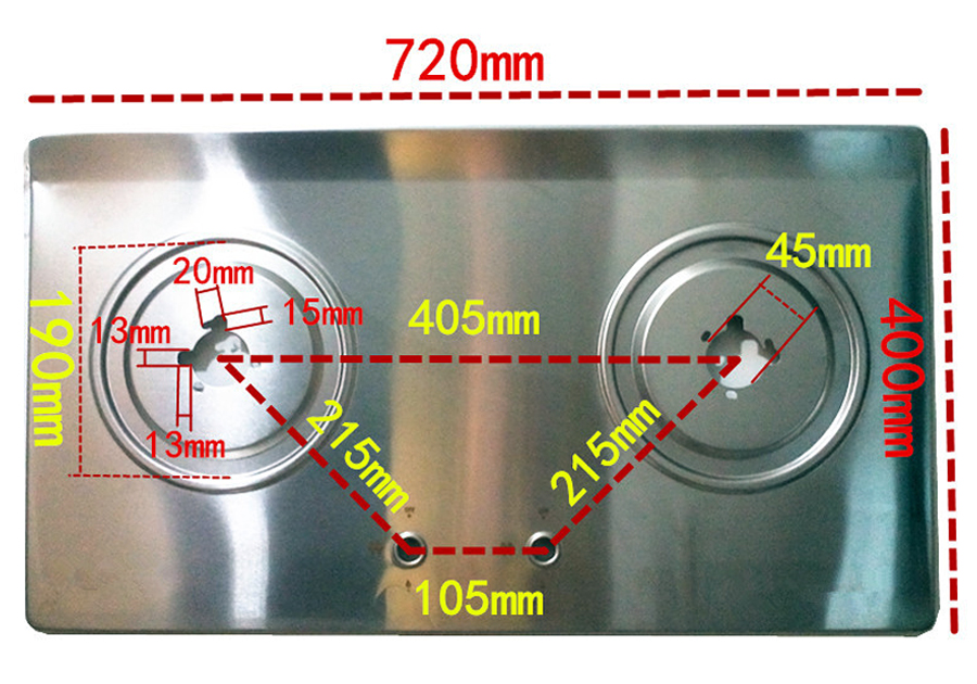 MẶT INOX BẾP GAS ÂM 720MM X 400MM