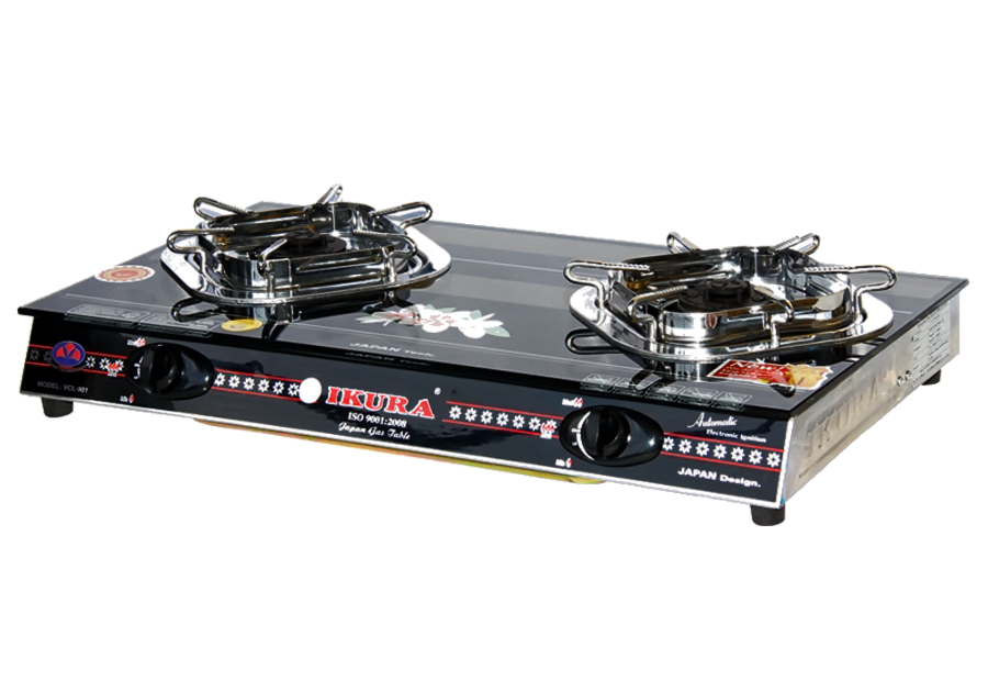 Sản phẩm: Bếp ga dương Ikura VCL-901
Dài 70 cm, cao 12 cm.
Mặt kiếng cường lực và chịu nhiệt đến 600 độ C.
Thân inox, điếu inox 430, hoa sen mũ inox.