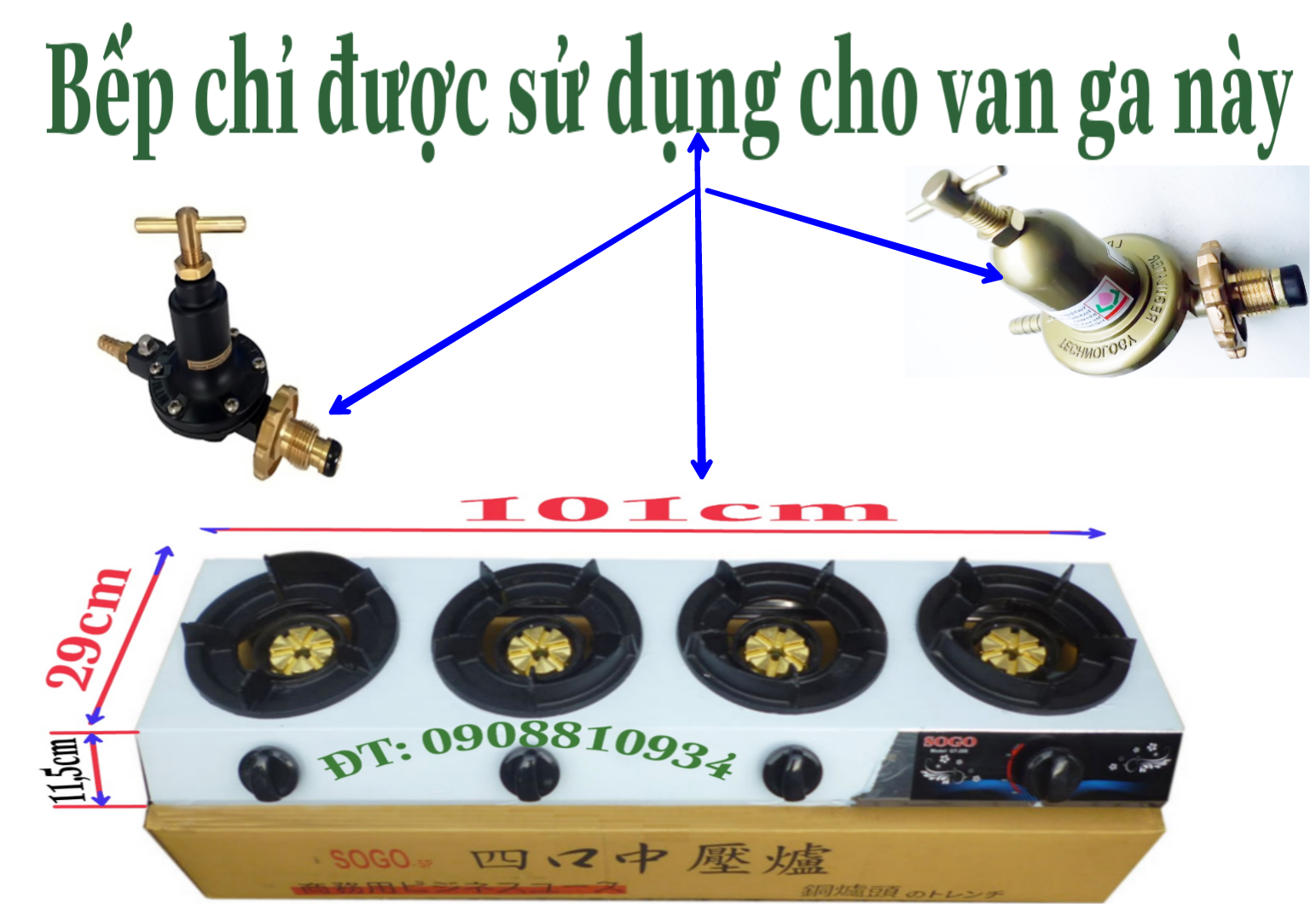 Tên sản phẩm: Bếp gas công nghiệp 4 lò sogo gt-208
Mã sản phẩm: SP2919 
Thương hiệu: Sogo
Chất liệu: Toàn thân bằng inox chống rỉ sét