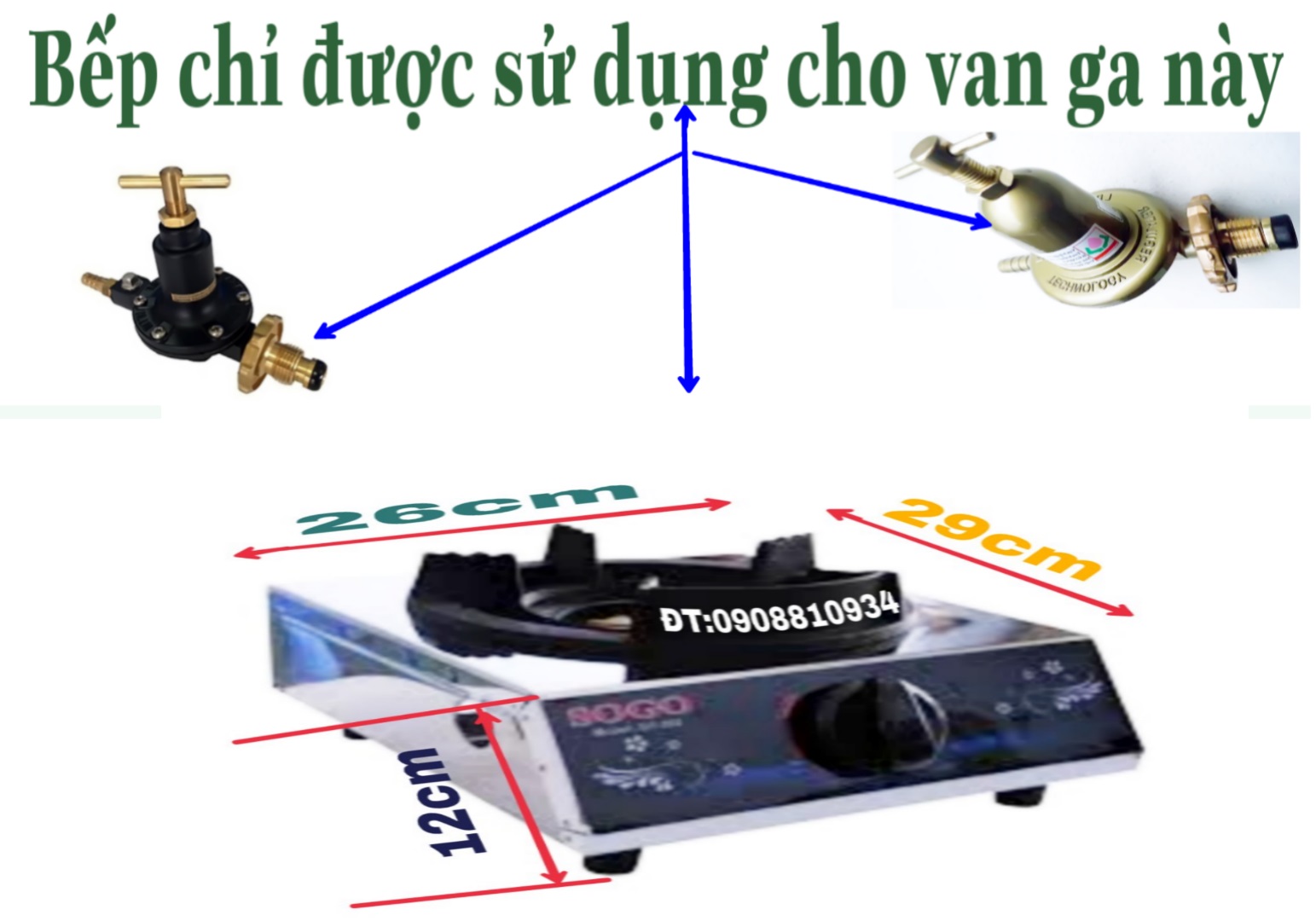 Bếp gas bán công nghiep thiết kế nhỏ gọn, toàn thân bằng inox, đầu đốt bằng đồng thau, kiềng gang vững chắc