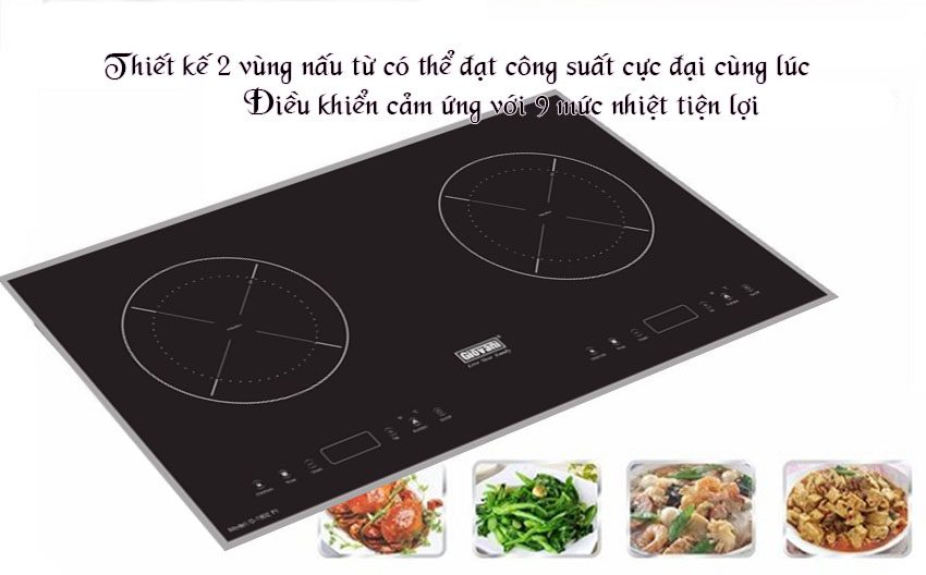 Loại bếp âm kính với 2 vùng nấu từ
Bề mặt bếp bằng kính chịu lực, chịu nhiệt dày 8mm