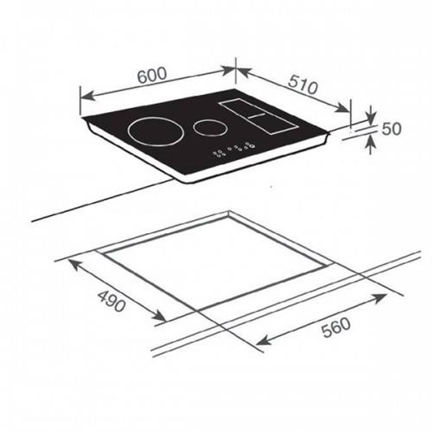 Kích thước tổng quát: 600.510mm
Kích thước cắt đá: 560.490mm