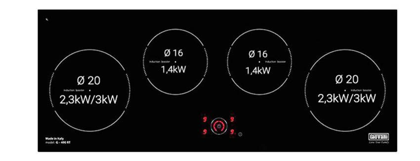 Loại bếp từ thiết kế âm kính với 4 vùng nấu
Mặt bếp bằng kính Eurokera (K+) chịu lực, chịu nhiệt