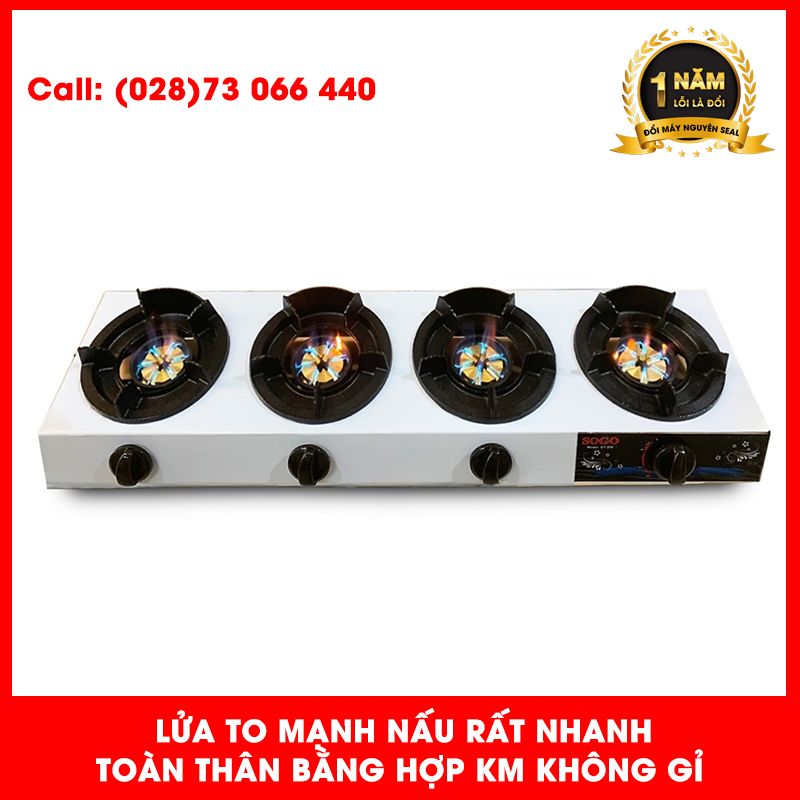 Bếp Khè Gas 4 Lò Bán Công Nghiệp SOGO GT-208S4 - Hàng Chính Hãng