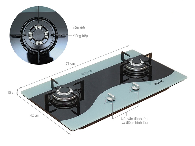 Bếp gas âm Rinnai RVB-212BG(CW)