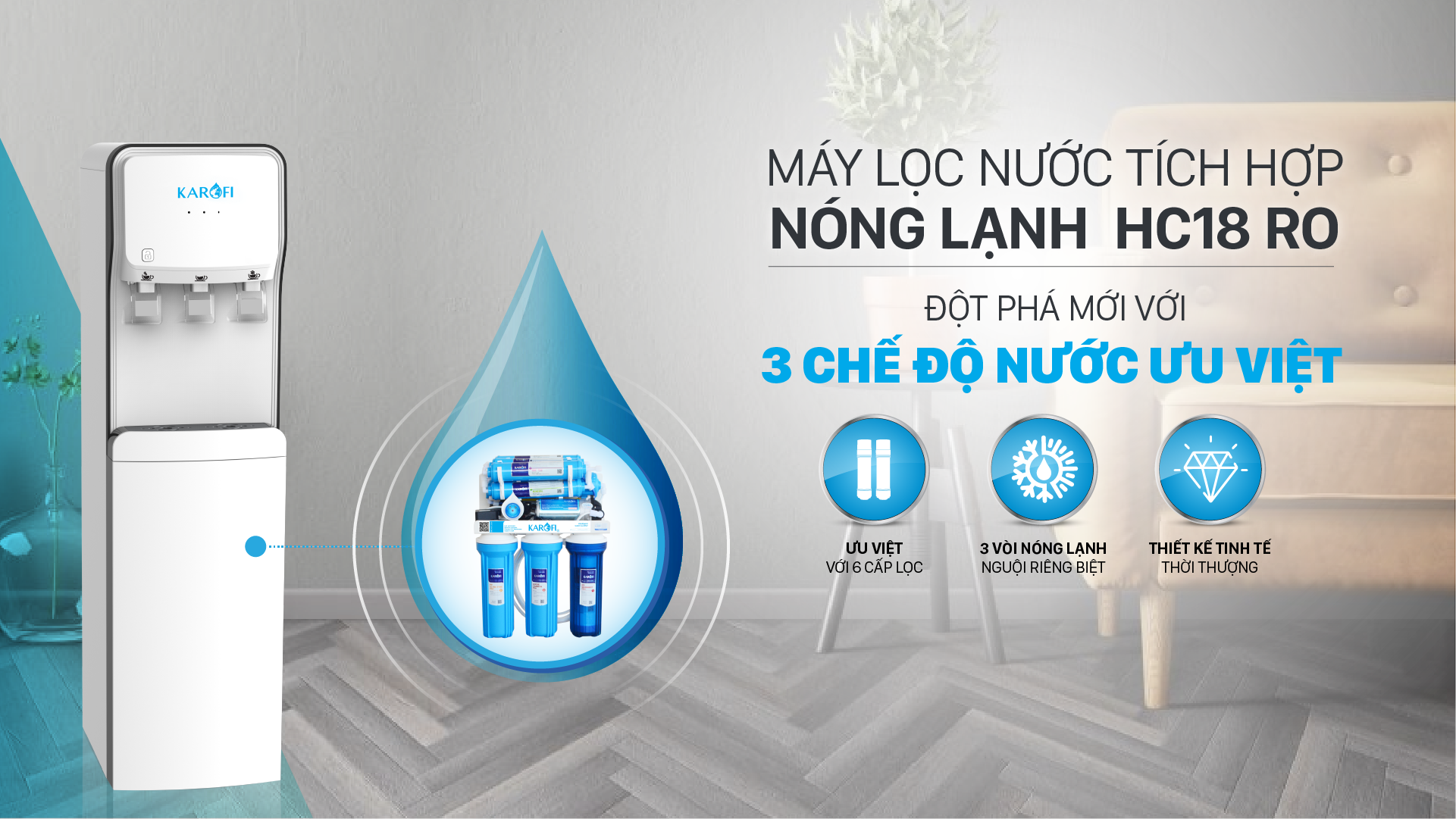 MÁY LỌC NƯỚC NÓNG LẠNH KAROFI HC18-RO-1