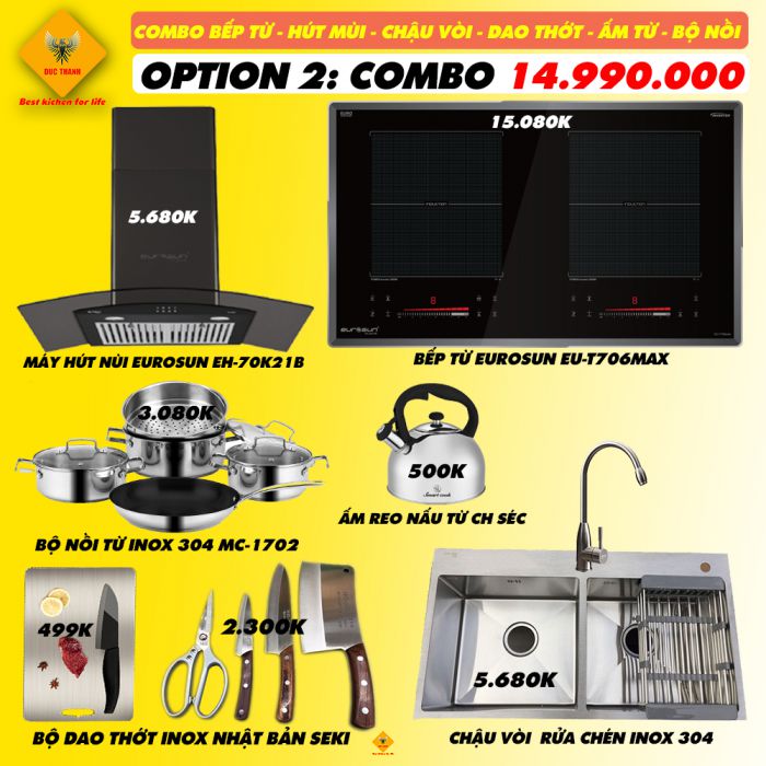 COMBO TRỌN BỘ THIẾT BỊ NHÀ BẾP - BẾP TỪ EUROSUN EU - T706 MAX - SERIE 8