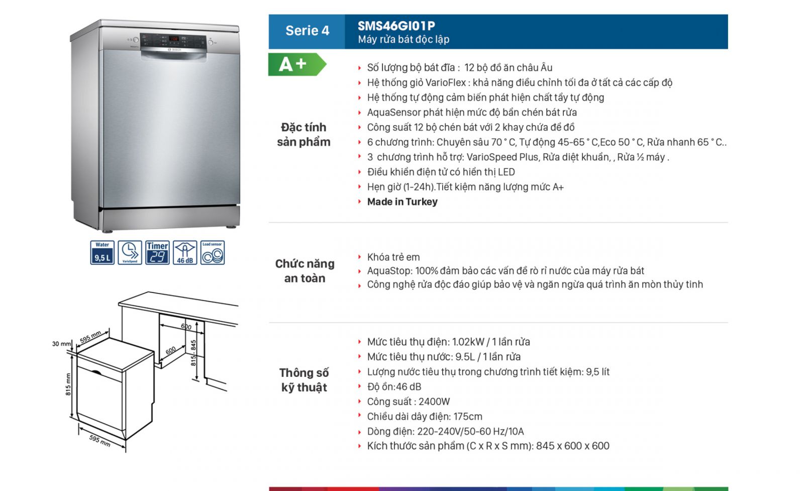 MÁY RỬA CHÉN BOSCH SMS46GI01P  SERIE4-2