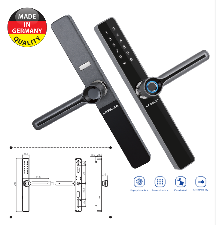 KHÓA VÂN TAY KASSLER KL-599 BL - CỬA NHÔM