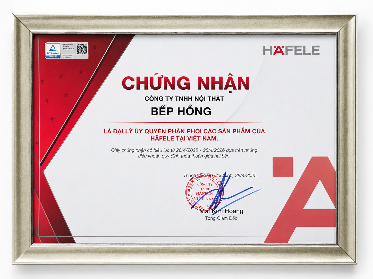 Giấy Chứng Nhận Phân Phối Ủy Quyền Hafele