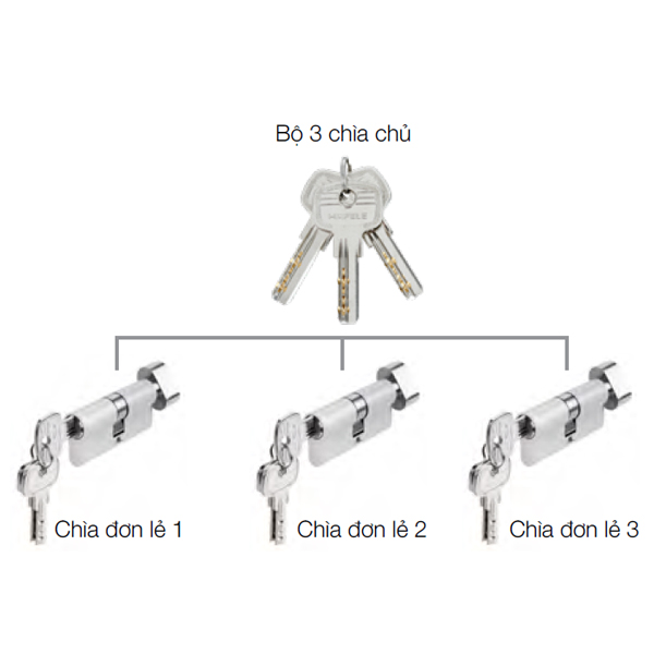 Bộ 3 Ruột Khóa Chìa Chủ Một Cấp Hafele 489.56.410