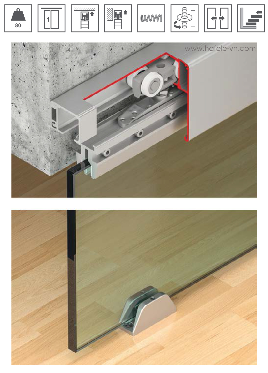 Phụ Kiện Cửa Trượt Kính Slido Classic 80L Hafele 940.83.034