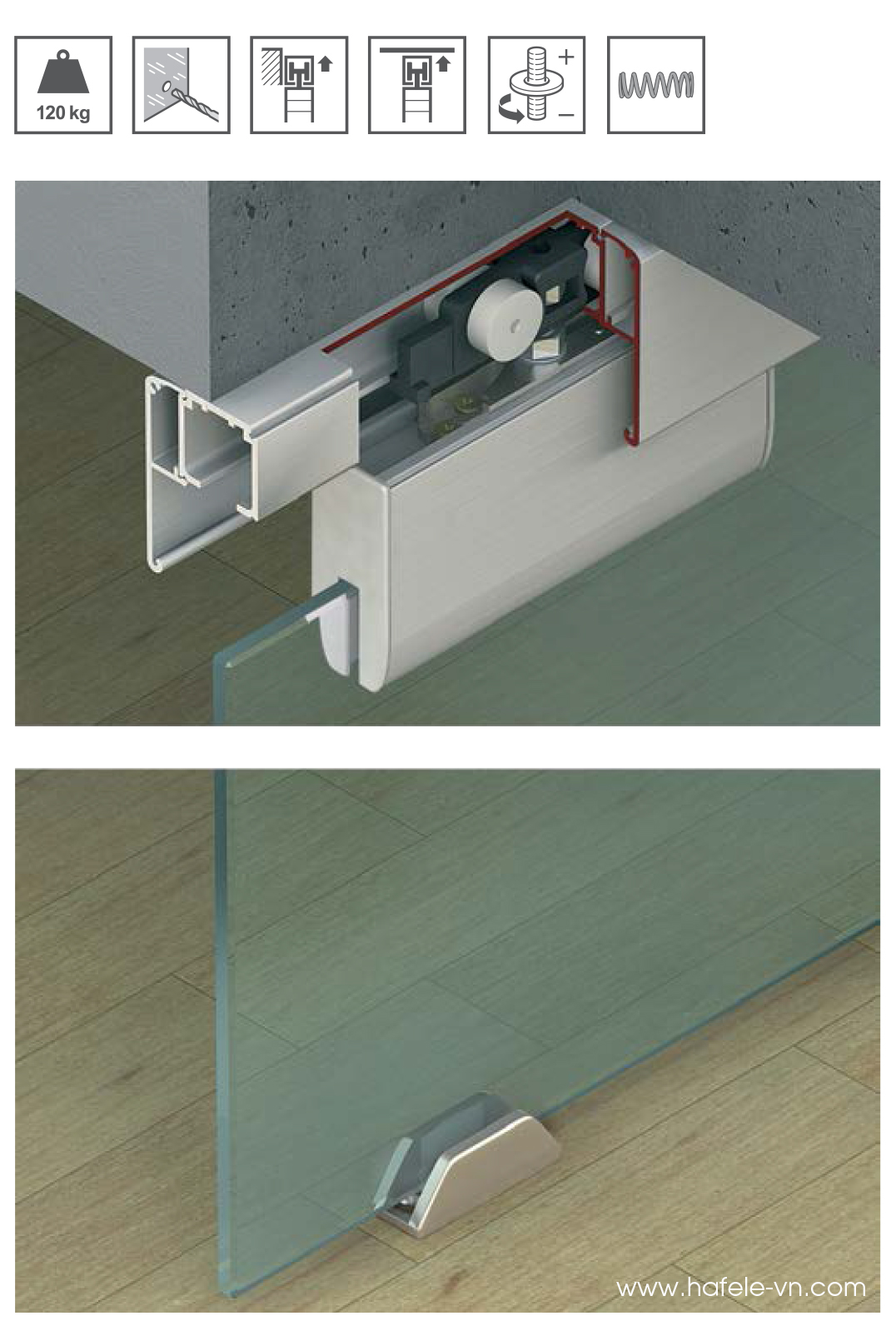 Phụ Kiện Cửa Trượt Kính Slido Classic 120N Hafele 941.25.109