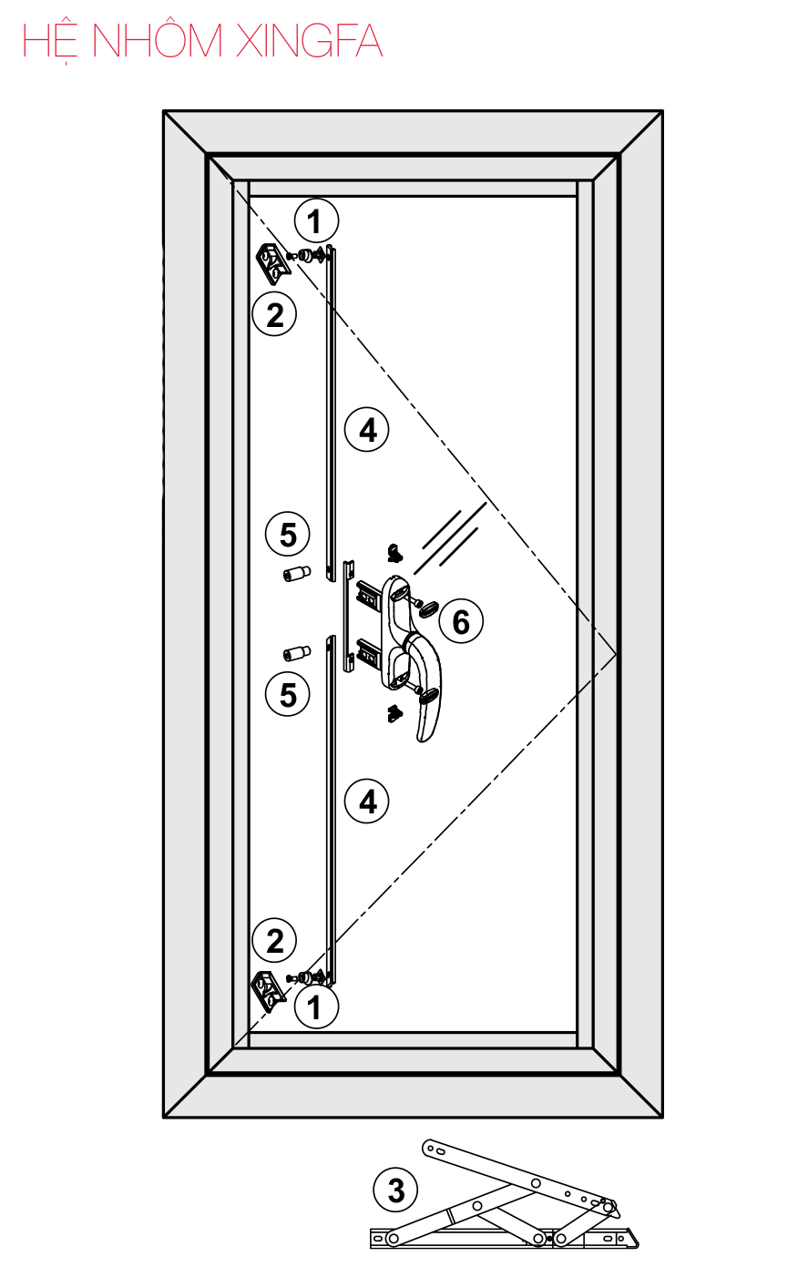 Phụ Kiện Cửa Sổ Mở Quay Ra Ngoài Nhôm Xingfa Hafele WDOP111