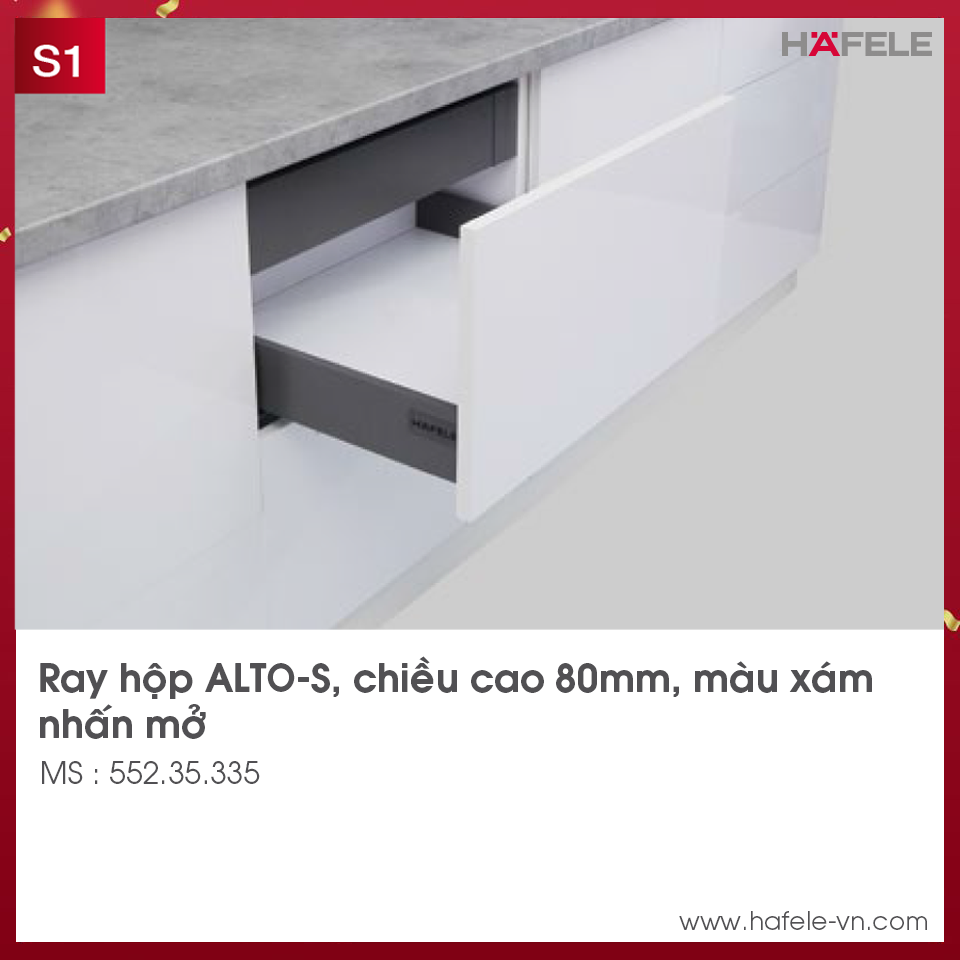 Ray Hộp Alto S Nhấn Mở H80mm Hafele 552.35.335