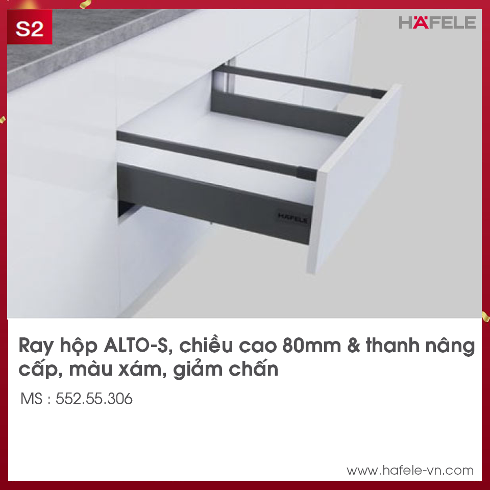 Ray Hộp Alto-S Giảm Chấn H80mm Hafele 552.55.306