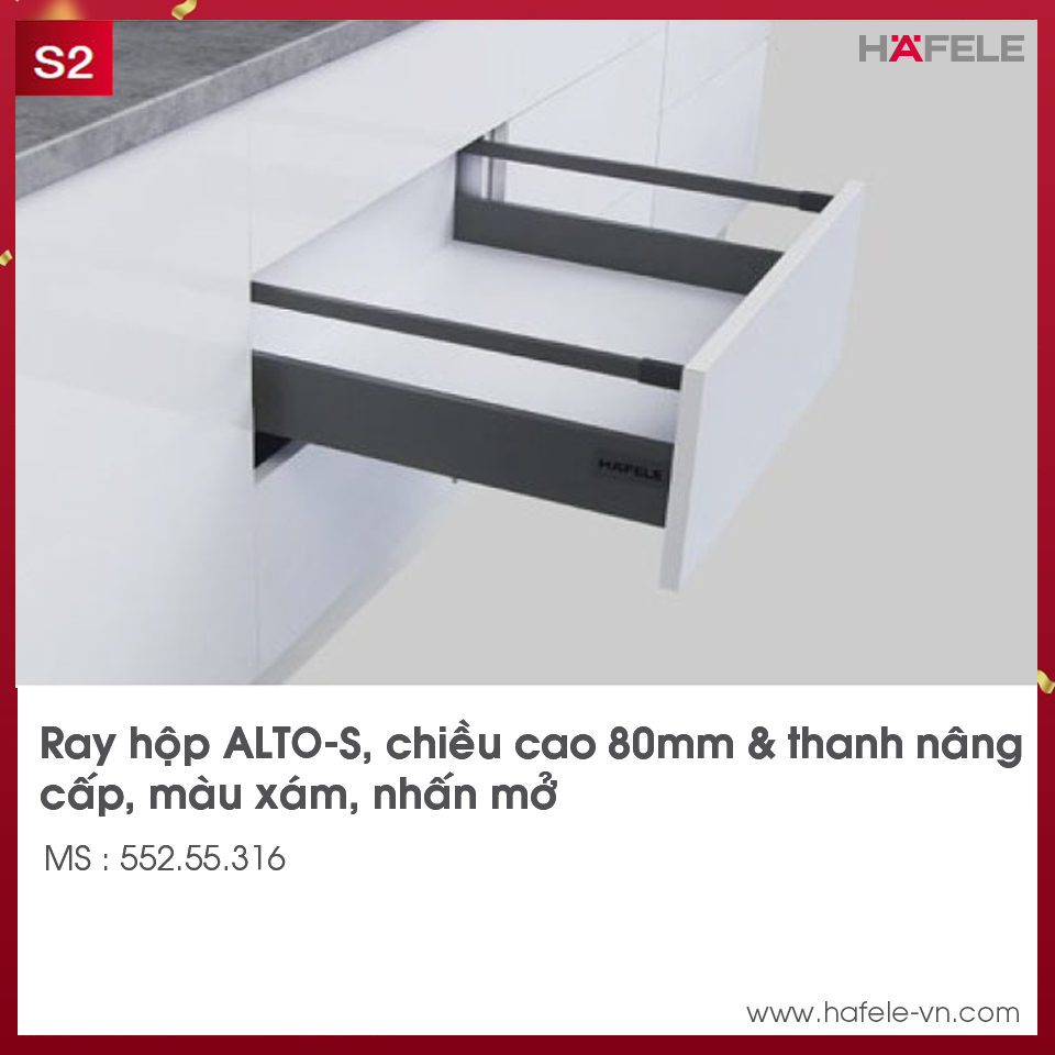 Ray Hộp Alto-S Nhấn Mở H80mm Hafele 552.55.316