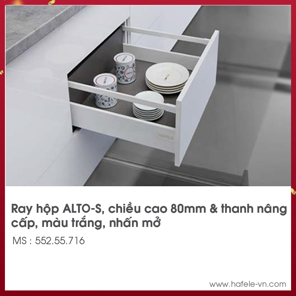 Ray Hộp Alto-S Nhấn Mở H80mm Hafele 552.55.716