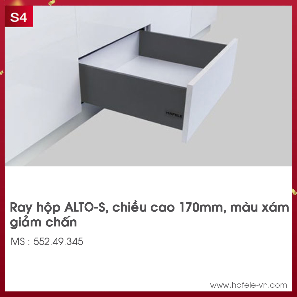Ray Hộp Alto-S Giảm Chấn H170mm Hafele 552.49.345