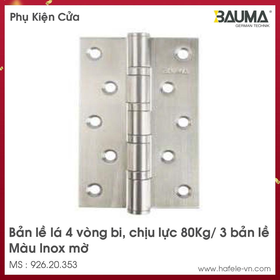 Bản Lề Lá 4 Vòng Bi 80Kg Bauma 926.20.353